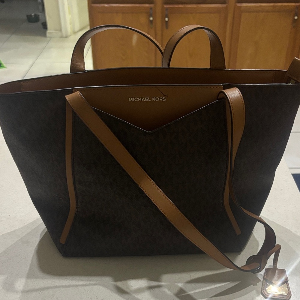 Michael Kors Dark Brown Tote with Tan Accents